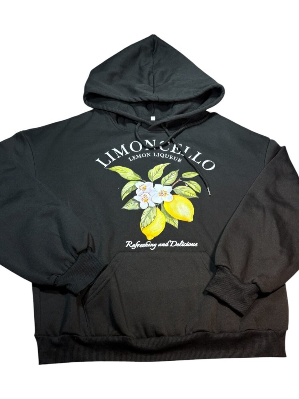 SweatyRocks Limoncello Lemon Graphic Sweatshirt Hoodie Black Small Amalfi Coast